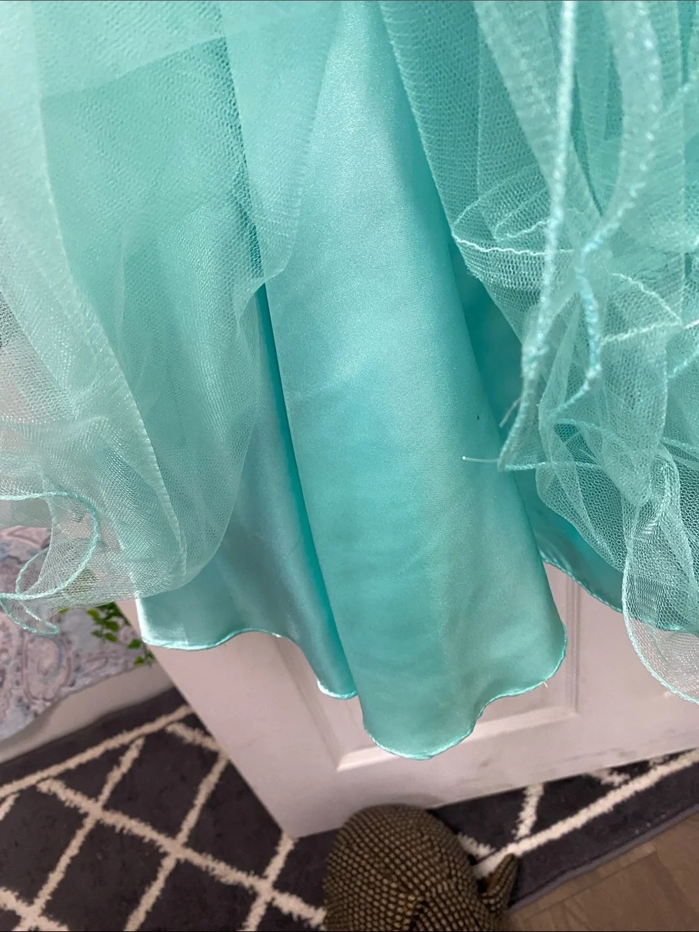 Sherri Hill Aqua Tulle Party Dress with Jeweled Waistband